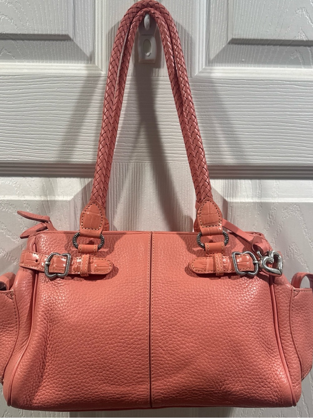 Brighton Coral Leather Shoulder Bag with Braided Straps